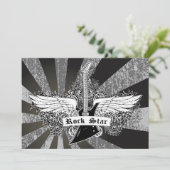 Zwarte witte rockster, elektrische gitaarvleugels kaart (Staand voorkant)