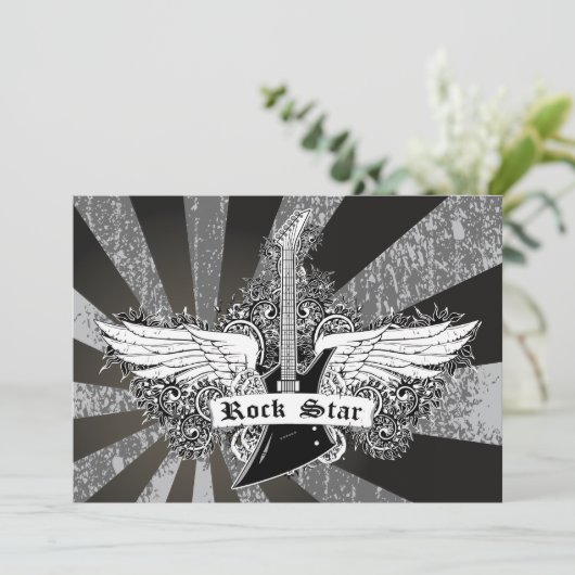 Zwarte witte rockster, elektrische gitaarvleugels kaart (Staand voorkant)