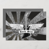 Zwarte witte rockster, elektrische gitaarvleugels kaart (Voorkant / Achterkant)