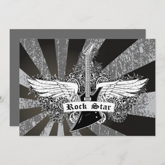 Zwarte witte rockster, elektrische gitaarvleugels kaart (Voorkant / Achterkant)