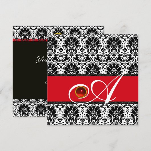 ZWARTE WITTE RODE GOLD DAMASKMONOGRAM Ruby Kaart (Voorkant / Achterkant)
