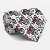 Zwarte Witte Rode Uil Vogel Natuur Wildlife Art Stropdas (Opgerold)