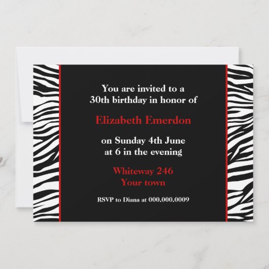 Zwarte witte rode zebra print 30e verjaardag foto kaart (Achterkant)
