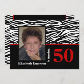 Zwarte witte rode zebra print 50ste verjaardag fot kaart (Voorkant / Achterkant)