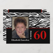Zwarte witte rode zebra print 60e verjaardag foto kaart (Voorkant / Achterkant)