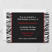 Zwarte witte rode zebra print 70e verjaardag foto kaart (Achterkant)