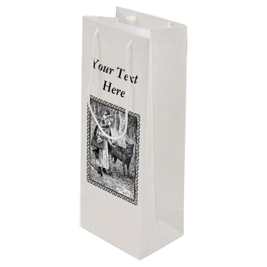 zwarte witte Rood met houten tekening Tekening Wijn Cadeautas (Voorkant Gekanteld)