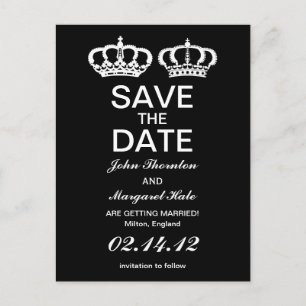 Zwarte Witte Royal Couple Save the Date Aankondigingskaart
