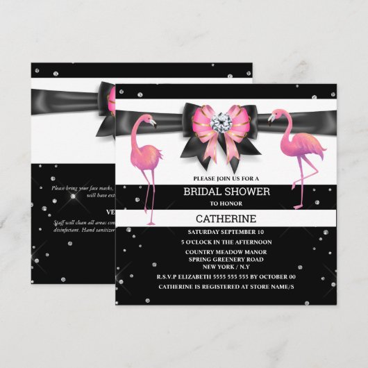 Zwarte witte roze band glitter boogflamingo chic kaart (Voorkant / Achterkant)