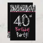 Zwarte witte roze Zebrastripes - 40e verjaardag Kaart (Voorkant / Achterkant)
