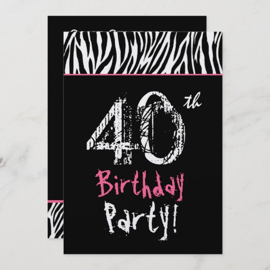 Zwarte witte roze Zebrastripes - 40e verjaardag Kaart (Voorkant / Achterkant)