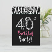 Zwarte witte roze Zebrastripes - 40e verjaardag Kaart (Staand voorkant)