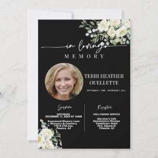 Zwarte witte Rozen begrafenis herdenkingsdienst fo Kaart