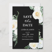 Zwarte witte Rozen bruiloft Save the Date Kaart (Voorkant)