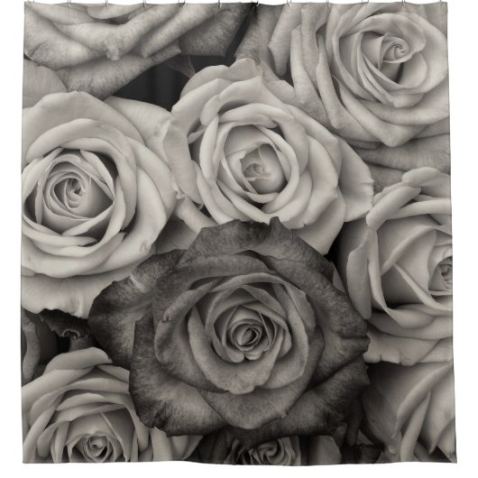 Zwarte witte rozen douchegordijn (Voorkant)