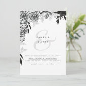 Zwarte Witte Rozen Goth Gedrukte of Digitale Huwel Kaart (Staand voorkant)