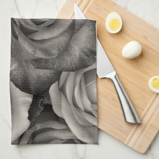 Zwarte witte rozen Keukenhanddoek (Quarter Fold)