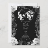 Zwarte witte Rozen Skeleton Skull Engagement Party Kaart (Voorkant)