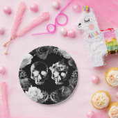 Zwarte witte Rozen Skeleton Skull Gothic Weddensch Papieren Bordje (Feest)