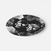 Zwarte witte Rozen Skeleton Skull Gothic Weddensch Papieren Bordje (Gekanteld)