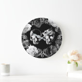 Zwarte witte Rozen Skeletspieren Gothic Glam Clock Grote Klok (Huis)