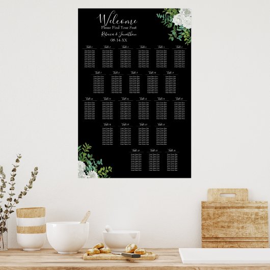 Zwarte & Witte rozenbruine bruiloft 24-zittingsgra Poster (Keuken)