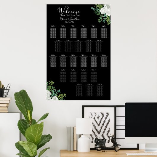 Zwarte & Witte rozenbruine bruiloft 24-zittingsgra Poster (Thuiskantoor)