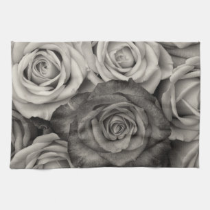 Zwarte witte    rozenKeukenhanddoek Theedoek