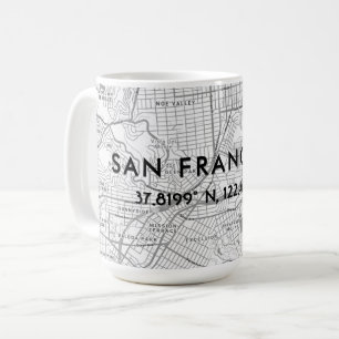 Zwarte & Witte San Francisco Kaart Aangepaste coö Koffiemok