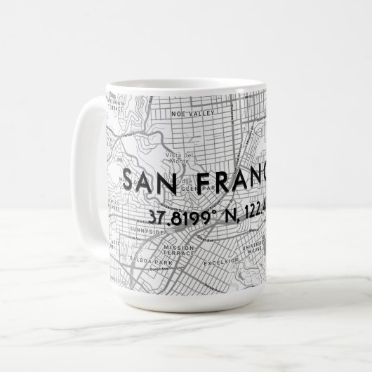 Zwarte & Witte San Francisco Kaart Aangepaste coör Koffiemok (Voorkant links)