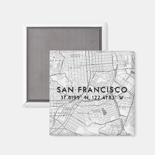 Zwarte & Witte San Francisco Kaart Aangepaste coör Magneet (Voorkant / Achterkant)