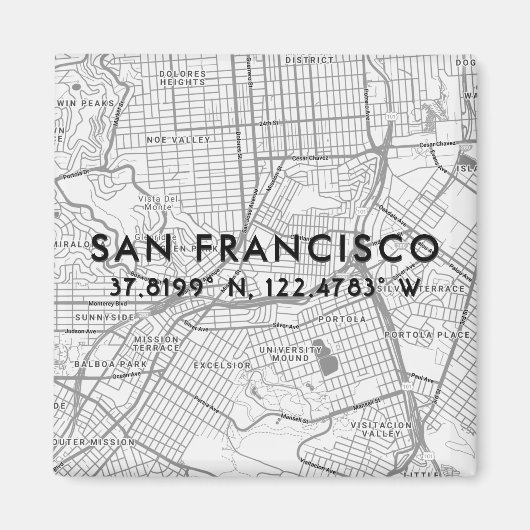 Zwarte & Witte San Francisco Kaart Aangepaste coör Magneet (Voorkant)