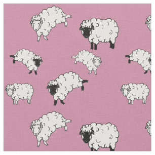 Zwarte/Witte schapen/kleine lammeren op roze 2 Stof