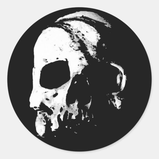 Zwarte witte schedel College Ronde Sticker (Voorkant)