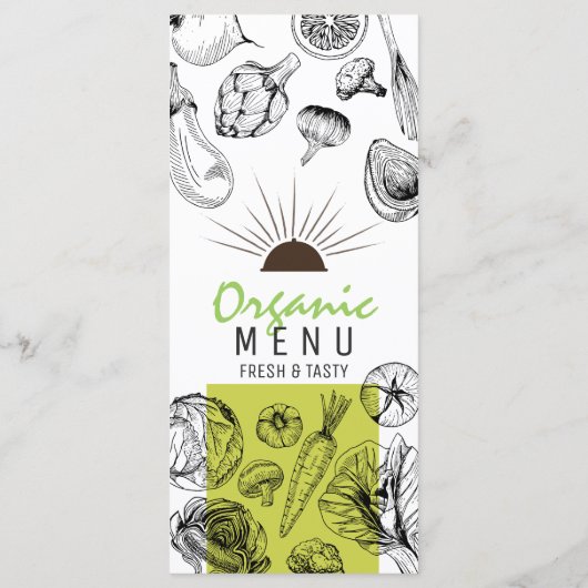 Zwarte witte schetskunst organische veganistische  menu (Achterkant)