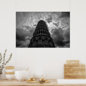 Zwarte witte scheve toren van Pisa European Travel Poster (Keuken)
