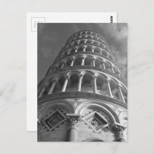 Zwarte witte scheve toren van Pisa van onder Itali Briefkaart (Voorkant / Achterkant)