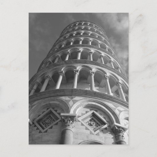 Zwarte witte scheve toren van Pisa van onder Itali Briefkaart (Voorkant)