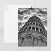 Zwarte witte scheve toren van Pisa van onder Itali Briefkaart (Voorkant / Achterkant)