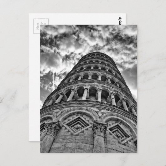Zwarte witte scheve toren van Pisa van onder Itali Briefkaart (Voorkant / Achterkant)