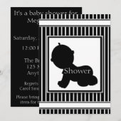 Zwarte & Witte Silhouette Baby Shower Invitations Kaart (Voorkant / Achterkant)