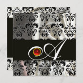 ZWARTE WITTE SILK DAMASK CLOTH MONOGRAM RED RUBY KAART (Voorkant / Achterkant)