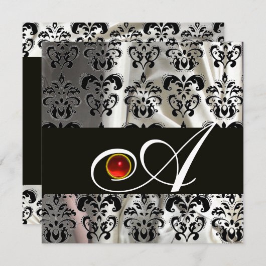 ZWARTE WITTE SILK DAMASK CLOTH MONOGRAM RED RUBY KAART (Voorkant / Achterkant)
