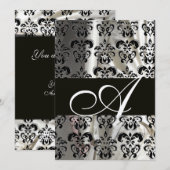 ZWARTE WITTE SILK DAMASK MONOGRAM CHAMPAGNE KAART (Voorkant / Achterkant)