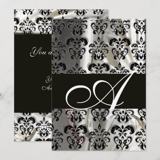ZWARTE WITTE SILK DAMASK MONOGRAM CHAMPAGNE KAART (Voorkant / Achterkant)