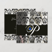 ZWARTE WITTE SILK DAMASKMONOGRAM BLUE SAPPHIRE KAART (Voorkant / Achterkant)