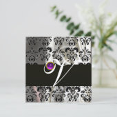 ZWARTE WITTE SILK DAMASKMONOGRAM PAARSE AMETHYST KAART (Staand voorkant)