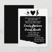 Zwarte witte skisnowboarder voor huwelijksuitnodig kaart (Voorkant / Achterkant)