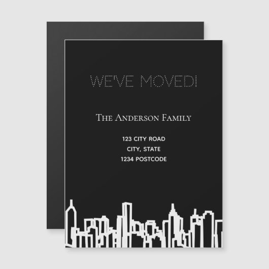 Zwarte witte skyline we verhuisden de aankondiging (Voorkant / Achterkant)