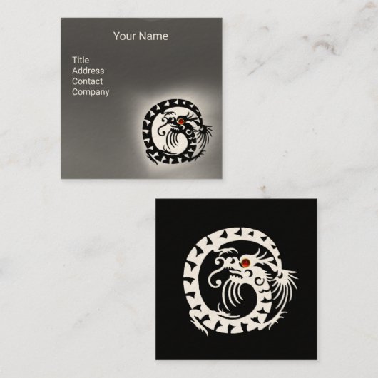 ZWARTE WITTE SNAKE DRAGON RED RUBY Grey Gemstone Vierkante Visitekaartje (Voorkant / Achterkant)